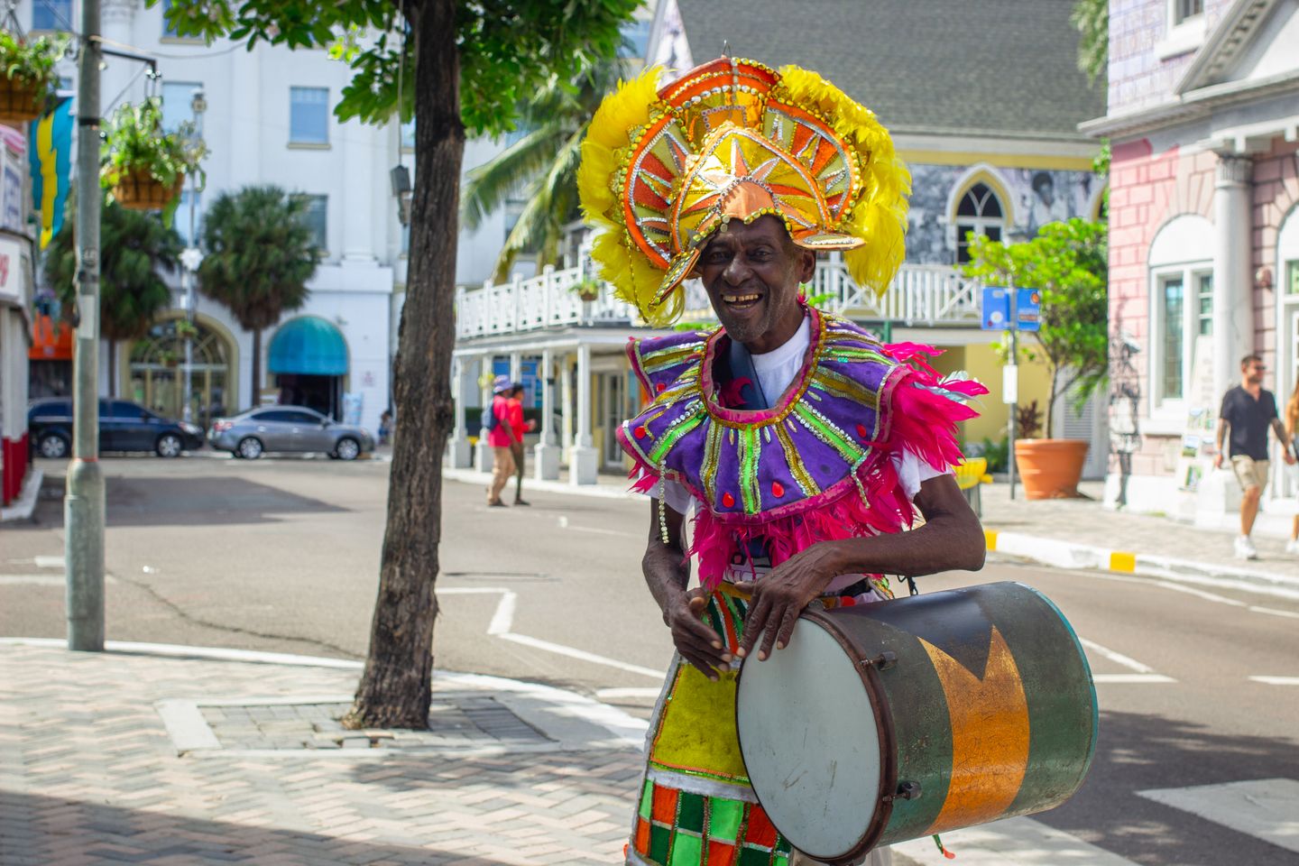 Crowd at a night street party in Nassau, The Bahamas